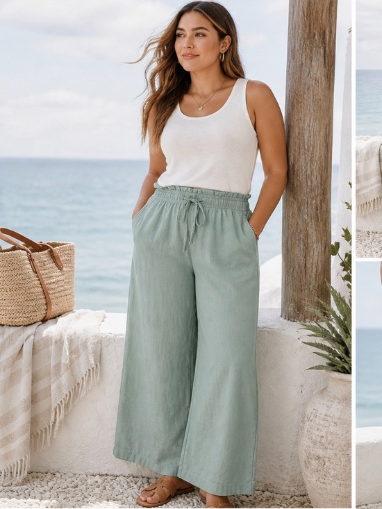 American Eagle Outfitters Pants - NWOT American Eagle Linen Blend Wide Leg Pants Sage Green Elastic Waist Size S